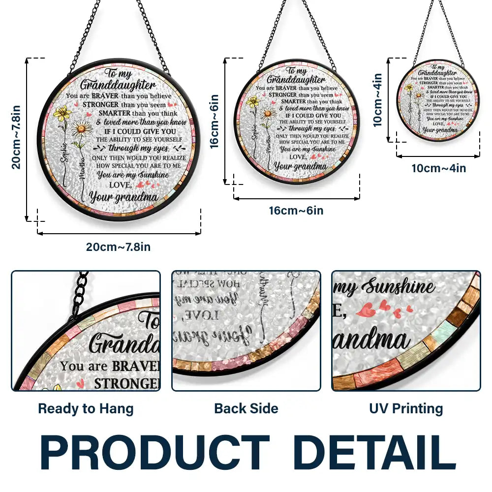 Love, Gift For Daughter, Mom - Daughters (Adult), Mom - Daughters (Young), Gift For Grandkids - You Are Braver Than You Believe Mom Daughter - Personalized Stained Glass Window Hanging Suncatcher