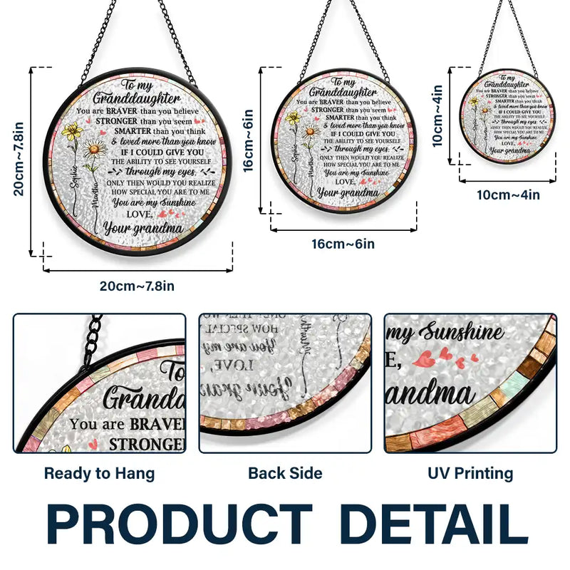 Love, Gift For Daughter, Mom - Daughters (Adult), Mom - Daughters (Young), Gift For Grandkids - You Are Braver Than You Believe Mom Daughter - Personalized Stained Glass Window Hanging Suncatcher