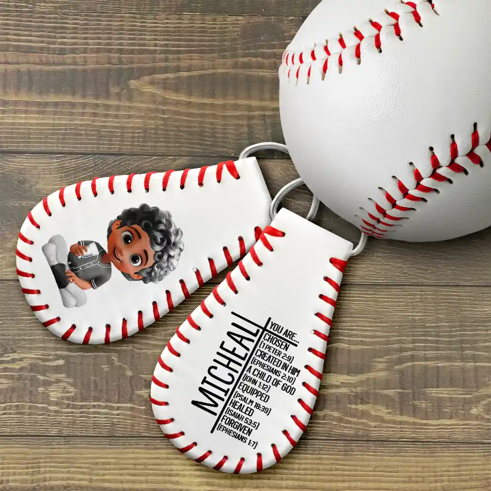 Baseball, Gift For Grandkids, Happy - You Are Chosen Christian Baseball - Personalized Leather Baseball Keychain