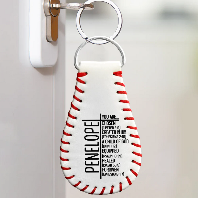 Baseball, Gift For Grandkids, Happy - You Are Chosen Christian Baseball - Personalized Leather Baseball Keychain