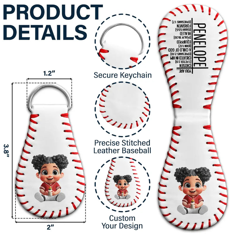 Baseball, Gift For Grandkids, Happy - You Are Chosen Christian Baseball - Personalized Leather Baseball Keychain