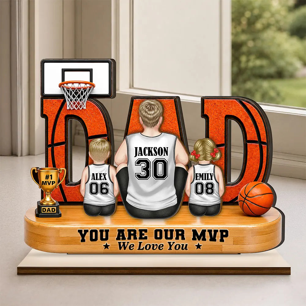 You Are Our MVP Backside Dad & Kids - Personalized Custom Shaped Wooden Plaque