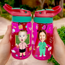 Gift For Kids, Back To School - Custom Photo You Can Be Anything - Personalized Kids Water Bottle With Straw