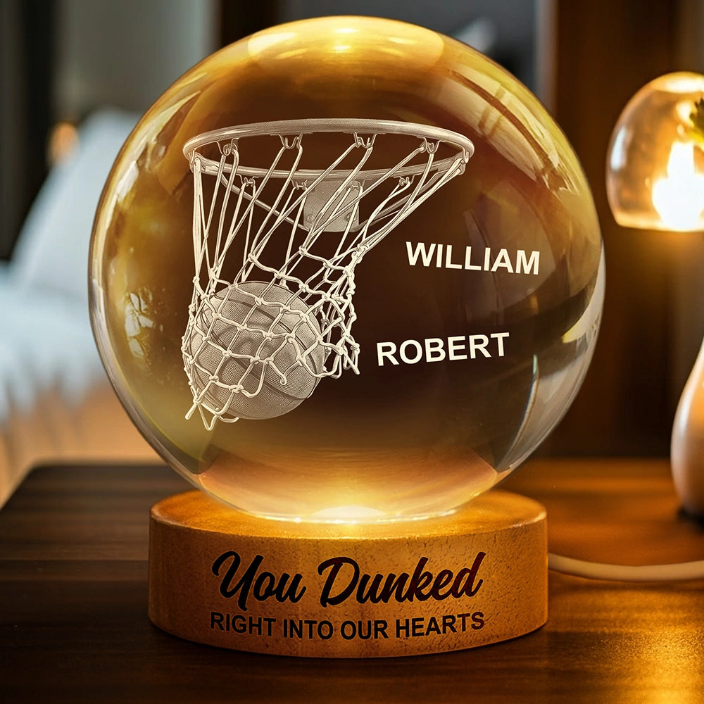 Sport Dad,Gift For Father,Basketball,Happy - You Dunked Right Into Our Heart Basketball Dad Grandpa - Personalized Crystal Globe Lamp
