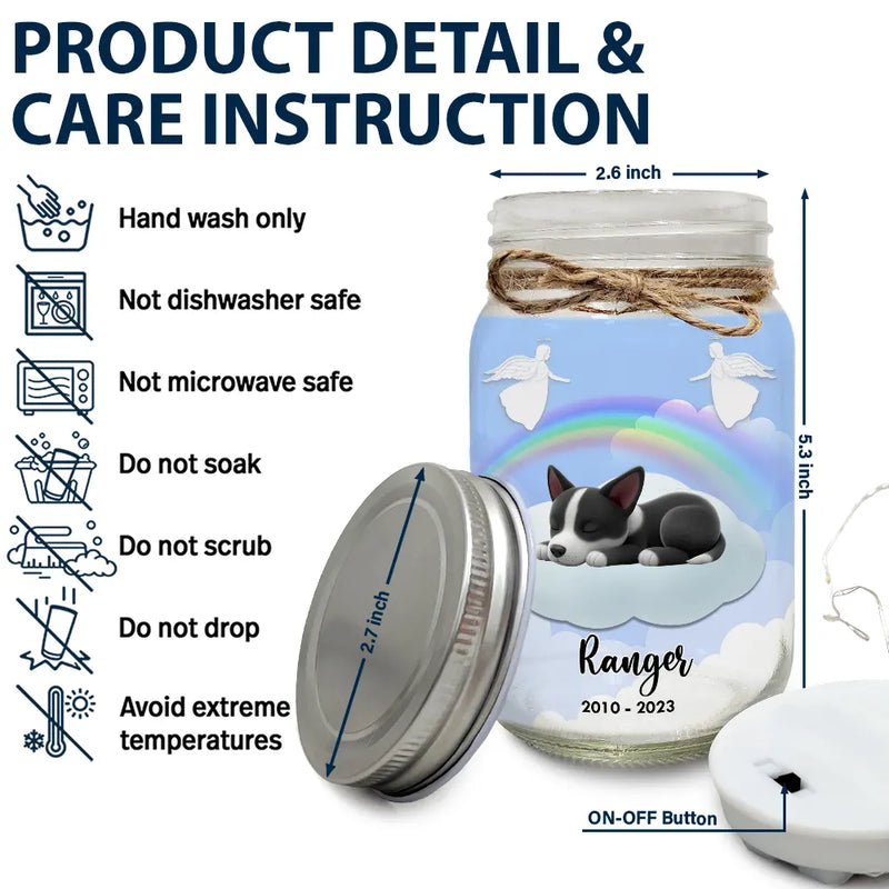 Dog Lovers,Dog Mom,Dog Dad,Memorial,Christmas,Sad - You Have Left My Life But You Will Never Leave My Heart - Personalized Mason Jar Light