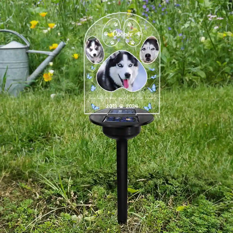 Custom Photo You Left A Paw Print On Our Hearts - Personalized Solar Light