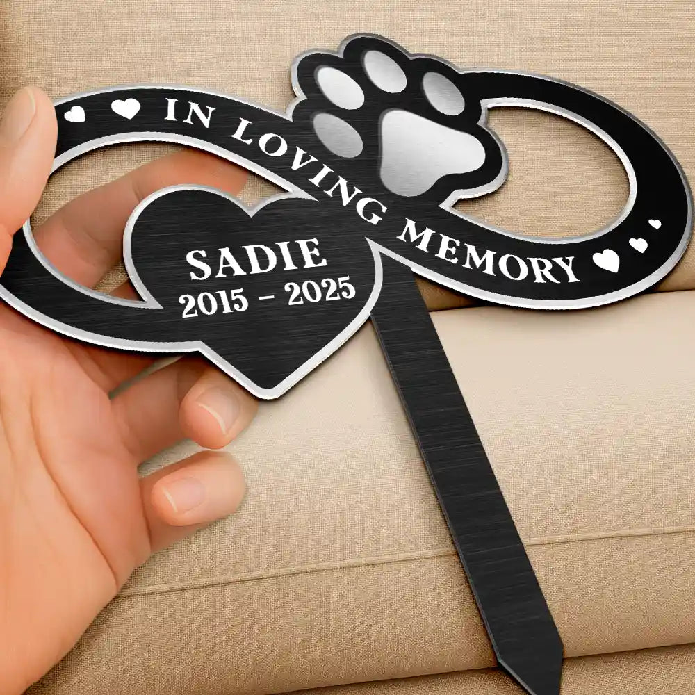 Sad, Memorial, Dog Lovers, Cat Lovers, Pet Lovers - You Left A Paw Print On Our Hearts Forever - Personalized Metal Garden Stake
