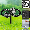 Sad, Memorial, Dog Lovers, Cat Lovers, Pet Lovers - You Left A Paw Print On Our Hearts Forever - Personalized Metal Garden Stake