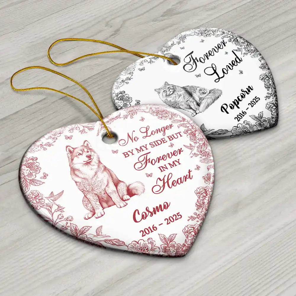Sad, Memorial, Dog Lovers, Pet Lovers, Cat Lovers, Christmas - You Left A Paw Print On Our Hearts Memorial Dog Cat - Personalized Heart Ceramic Ornament