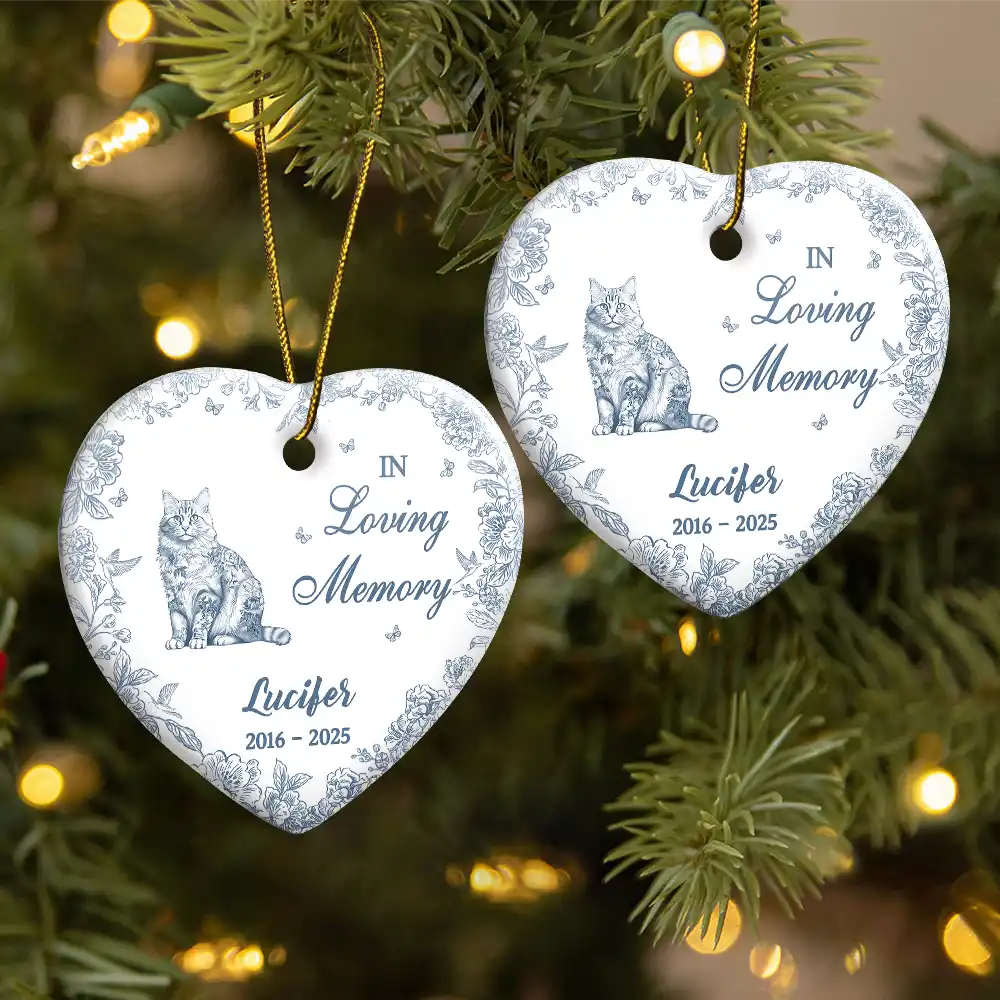 Sad, Memorial, Dog Lovers, Pet Lovers, Cat Lovers, Christmas - You Left A Paw Print On Our Hearts Memorial Dog Cat - Personalized Heart Ceramic Ornament