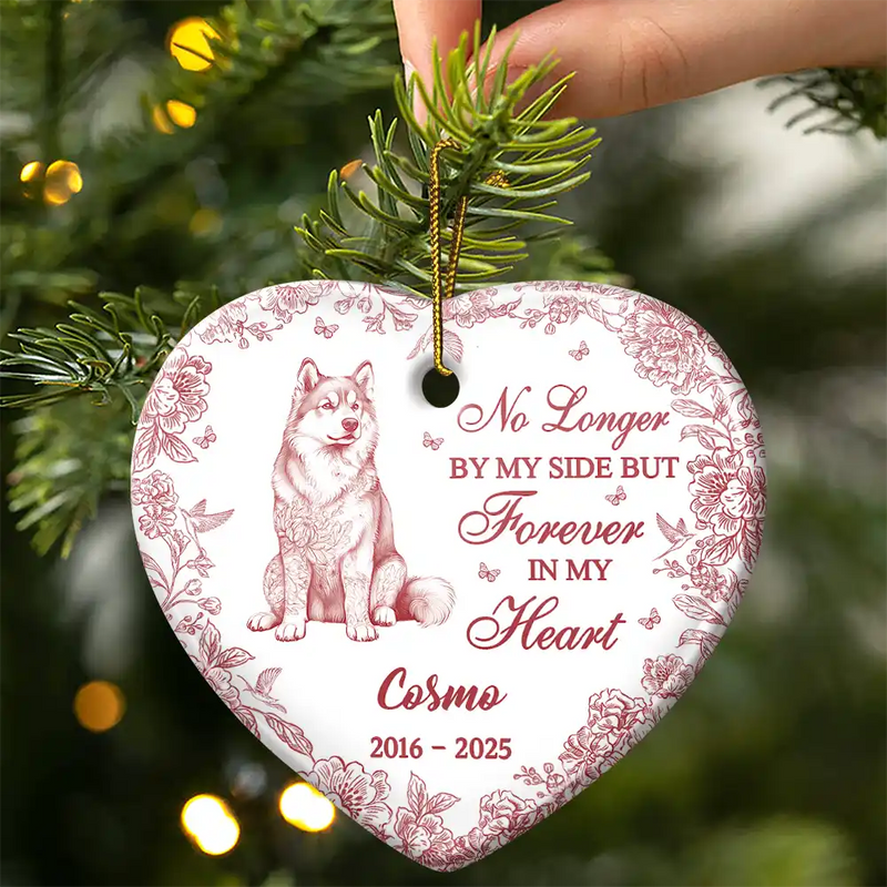 Sad, Memorial, Dog Lovers, Pet Lovers, Cat Lovers, Christmas - You Left A Paw Print On Our Hearts Memorial Dog Cat - Personalized Heart Ceramic Ornament