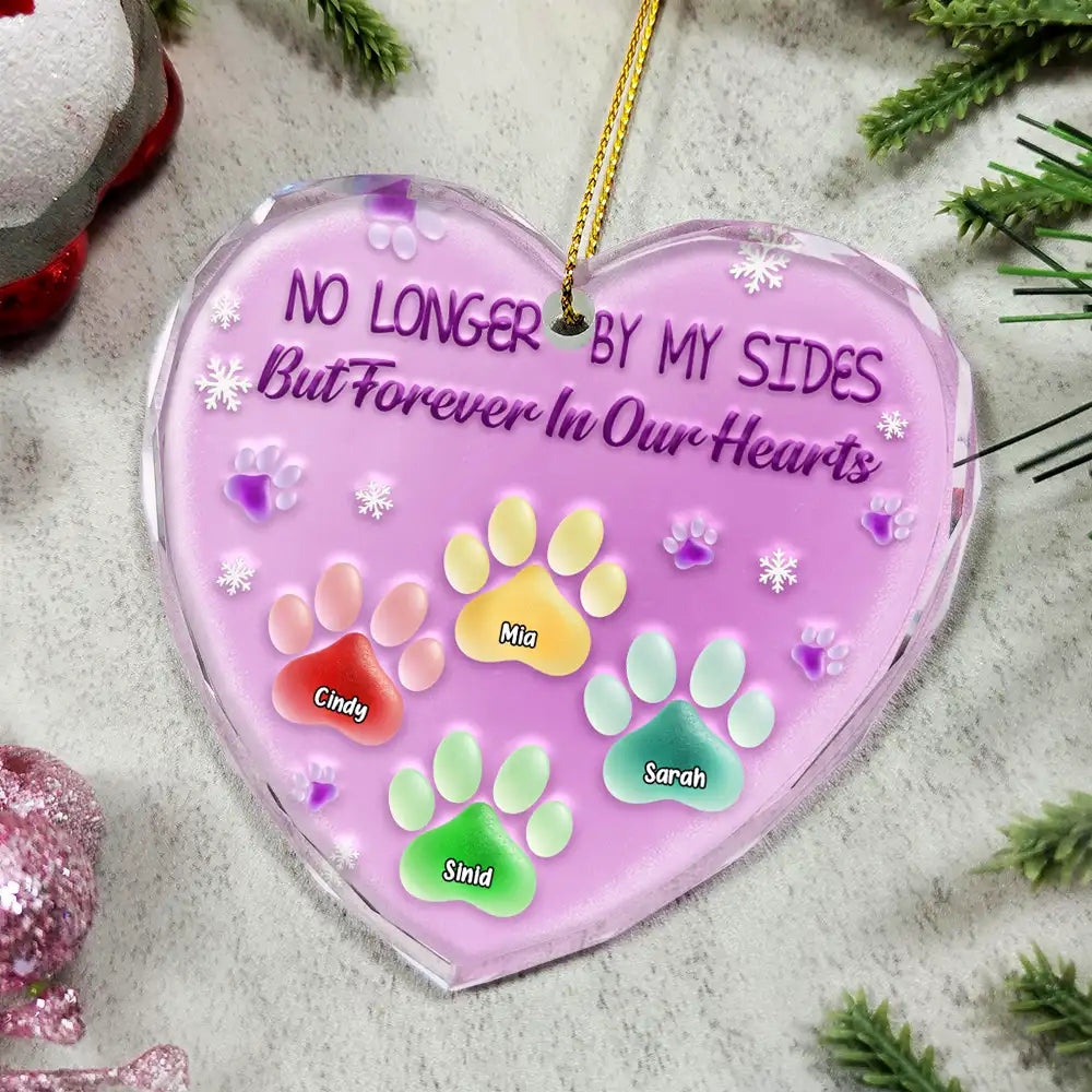 Sad, Memorial, Pet Lovers, Christmas - You Left Paw Prints On My Heart - Personalized Heart Shaped Glass Ornament