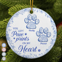 Pet Lovers,Pet Mom,Pet Dad,Dog Lovers,Dog Mom,Dog Dad,Cat Lovers,Cat Mom,Cat Dad,Memorial,Christmas,Sad,Gift For Women,Gift For Men,Custom Photo - You Left Paw Prints On My Heart Memorial - Personalized Circle Ceramic Ornament