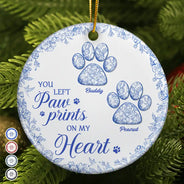 Pet Lovers,Pet Mom,Pet Dad,Dog Lovers,Dog Mom,Dog Dad,Cat Lovers,Cat Mom,Cat Dad,Memorial,Christmas,Sad,Gift For Women,Gift For Men,Custom Photo - You Left Paw Prints On My Heart Memorial - Personalized Circle Ceramic Ornament