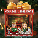 Happy,Gift For Couples,Pet Lovers,Christmas,Cat Couple,Cat Lovers - You Me And The Cat Christmas Box - Personalized Custom Shaped Acrylic Ornament