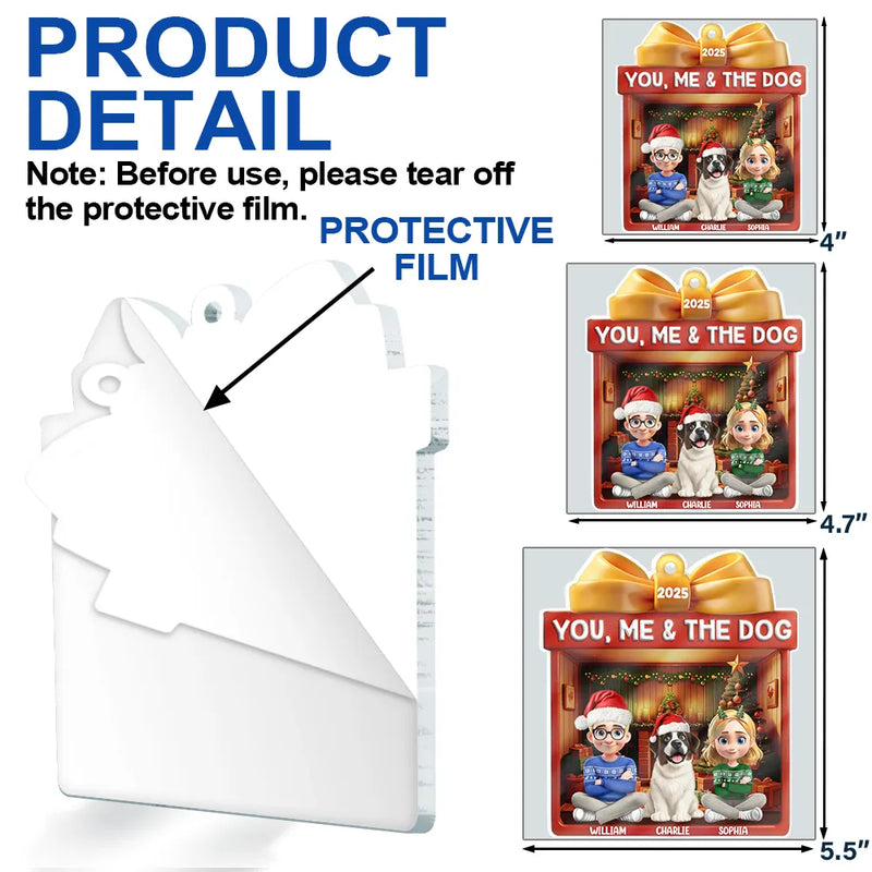 Happy,Dog Couple,Gift For Couples,Pet Lovers,Dog Lovers,Christmas - You Me And The Dog Christmas Box - Personalized Custom Shaped Acrylic Ornament