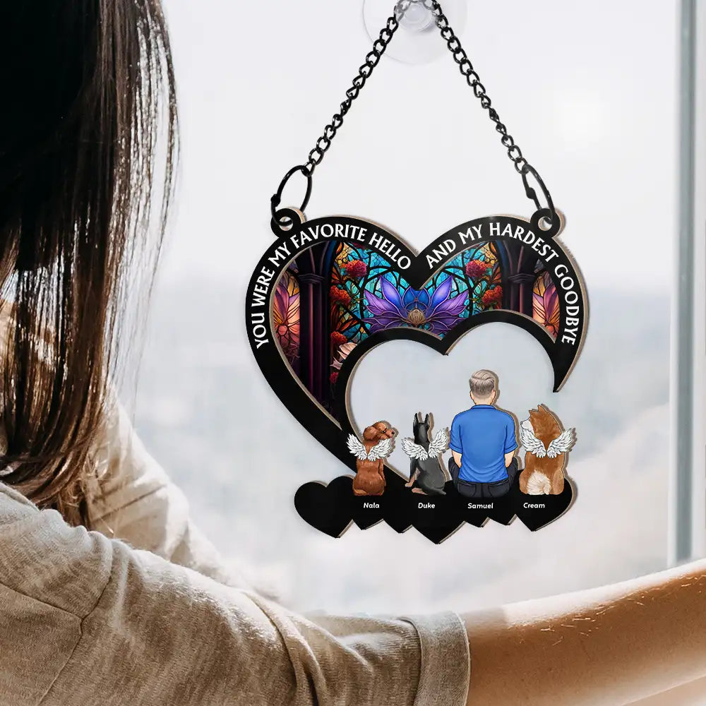 Sad, Memorial, Dog Lovers, Pet Lovers, Cat Lovers, Dog Mom - You Were My Favorite Hello Dog Cat Memorial - Personalized Window Hanging Suncatcher Ornament
