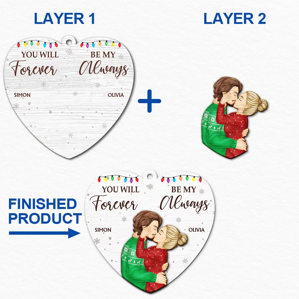 Christmas, Gift For Couples, Gift For Husband, Gift For Wife, Gift For Boyfriend, Gift For Girlfriend, Happy - You Will Forever Be My Always Couple - Personalized 2-Layered Wooden Ornament