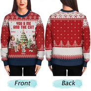 Christmas, Cat Lovers, Cat Couple, Happy - You & Me And The Cat 3D Effect Couple - Personalized Unisex Ugly Sweater