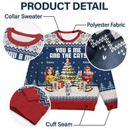 Christmas, Cat Lovers, Cat Couple, Happy - You & Me And The Cat 3D Effect Couple - Personalized Unisex Ugly Sweater