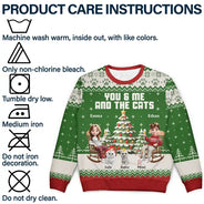 Christmas, Cat Lovers, Cat Couple, Happy - You & Me And The Cat 3D Effect Couple - Personalized Unisex Ugly Sweater