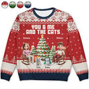 Christmas, Cat Lovers, Cat Couple, Happy - You & Me And The Cat 3D Effect Couple - Personalized Unisex Ugly Sweater