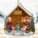 Gift For Couples, Gift For Husband, Gift For Wife, Pet Lovers, Pet Couple, Cat Lovers, Cat Couple, Christmas, Happy - You & Me And The Cat 3D Effect Couple - Personalized Custom Shaped Wooden Ornament