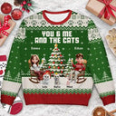 Christmas, Cat Lovers, Cat Couple, Happy - You & Me And The Cat 3D Effect Couple - Personalized Unisex Ugly Sweater