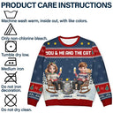 Gift For Couples,Gift For Husband,Gift For Wife,Gift For Boyfriend,Gift For Girlfriend,Pet Lovers,Pet Couple,Cat Lovers,Cat Couple,Christmas,Happy - You & Me And The Cat Happy 3D Effect Couple - Personalized Unisex Ugly Sweater