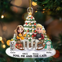 Christmas, Cat Lovers, Cat Couple Happy - You & Me And The Cats 3D Effect Couple Sitting - Personalized Custom Shaped Acrylic Ornament
