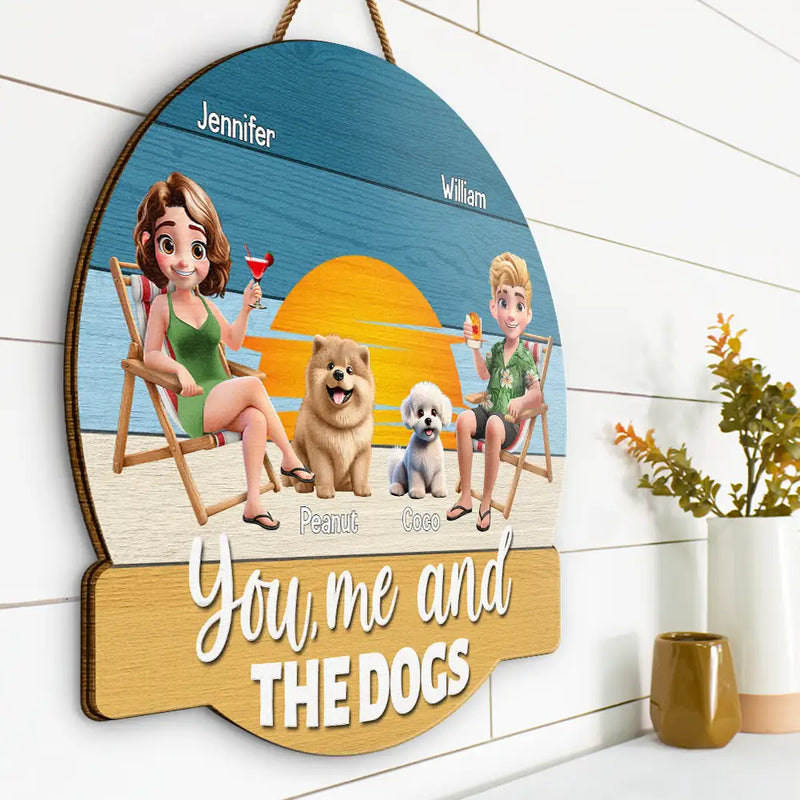 Gift For Couples,Gift For Husband,Gift For Wife,Gift For Boyfriend,Gift For Girlfriend,Pet Lovers,Pet Couple,Dog Lovers,Dog Couple,Love,Beach,Camping,Summer - You, Me And The Dog - Personalized Custom Shaped Wood Sign