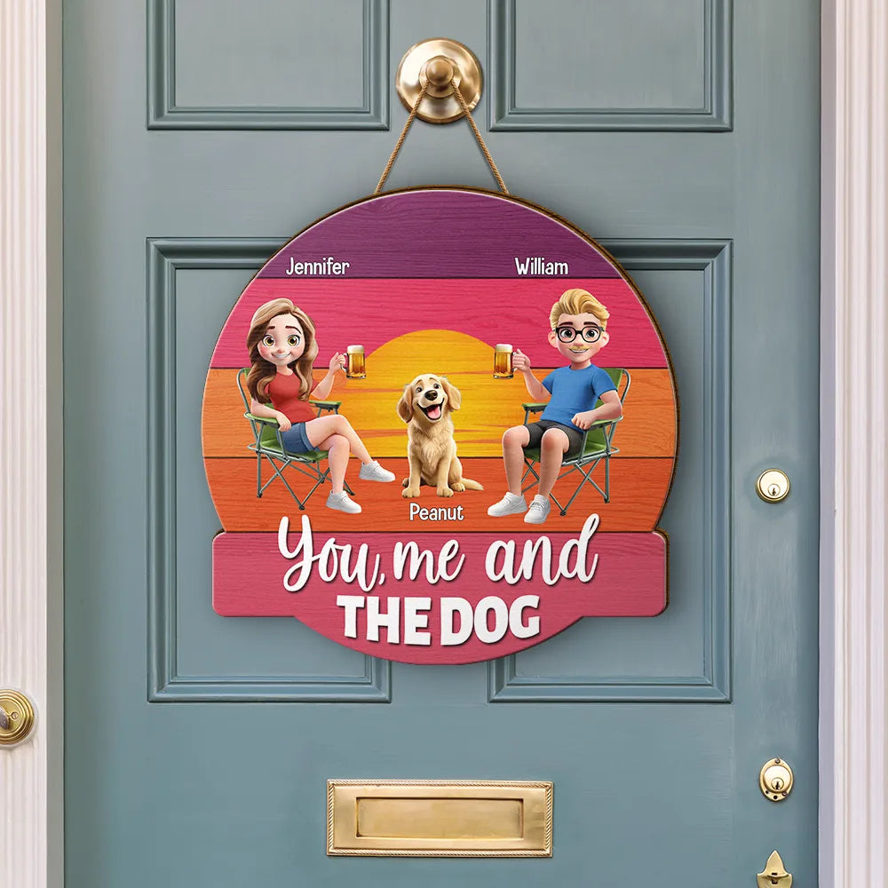 Gift For Couples,Gift For Husband,Gift For Wife,Gift For Boyfriend,Gift For Girlfriend,Pet Lovers,Pet Couple,Dog Lovers,Dog Couple,Love,Beach,Camping,Summer - You, Me And The Dog - Personalized Custom Shaped Wood Sign