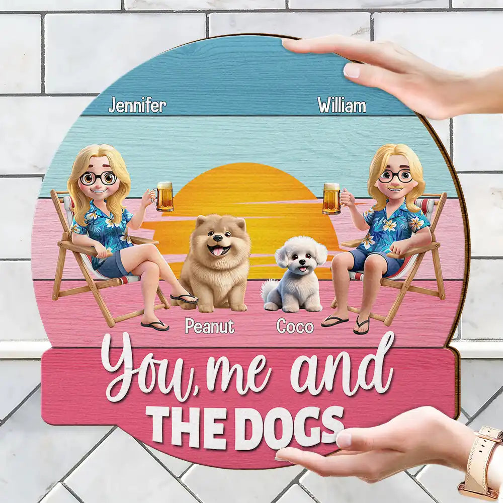 Gift For Couples,Gift For Husband,Gift For Wife,Gift For Boyfriend,Gift For Girlfriend,Pet Lovers,Pet Couple,Dog Lovers,Dog Couple,Love,Beach,Camping,Summer - You, Me And The Dog - Personalized Custom Shaped Wood Sign