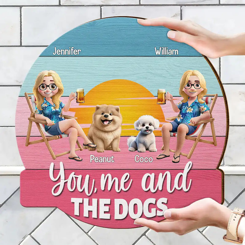 Gift For Couples,Gift For Husband,Gift For Wife,Gift For Boyfriend,Gift For Girlfriend,Pet Lovers,Pet Couple,Dog Lovers,Dog Couple,Love,Beach,Camping,Summer - You, Me And The Dog - Personalized Custom Shaped Wood Sign