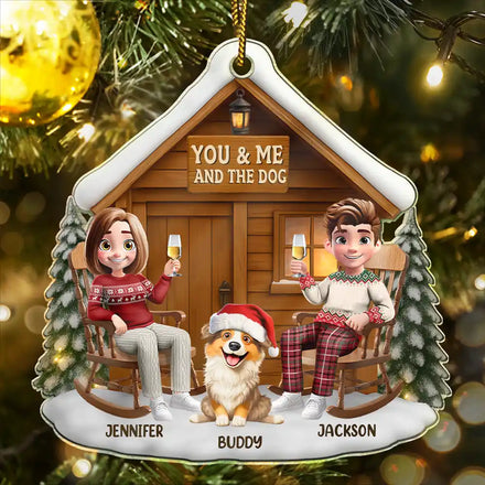 You & Me And The Dog 3D Effect Couple - Personalized Custom Shaped Acrylic Ornament