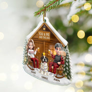 Gift For Couples,Gift For Husband,Gift For Wife,Gift For Boyfriend,Gift For Girlfriend,Pet Lovers,Dog Lovers,Cat Lovers,Cat Couple,Dog Couple,Pet Couple,Christmas,Happy - You & Me And The Dog 3D Effect Couple - Personalized Custom Shaped Acrylic Ornament
