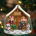 Gift For Couples,Gift For Husband,Gift For Wife,Gift For Boyfriend,Gift For Girlfriend,Pet Lovers,Dog Lovers,Cat Lovers,Cat Couple,Dog Couple,Pet Couple,Christmas,Happy - You & Me And The Dog 3D Effect Couple - Personalized Custom Shaped Acrylic Ornament