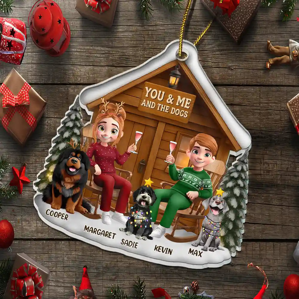 Gift For Couples,Gift For Husband,Gift For Wife,Gift For Boyfriend,Gift For Girlfriend,Pet Lovers,Dog Lovers,Cat Lovers,Cat Couple,Dog Couple,Pet Couple,Christmas,Happy - You & Me And The Dog 3D Effect Couple - Personalized Custom Shaped Acrylic Ornament