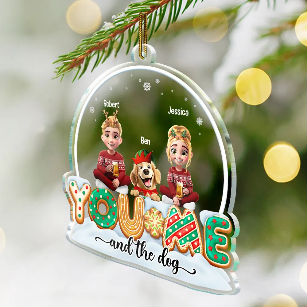 Pet Lovers,Pet Mom,Pet Dad,Pet Couple,Dog Lovers,Dog Mom,Dog Dad,Dog Couple,Cat Lovers,Cat Mom,Cat Dad,Cat Couple,Gift For Couples,Gift For Women,Gift For Men,Gift For Husband,Gift For Wife,Gift For Girlfriend,Gift For Boyfriend,Christmas,Happy - You & Me And The Dogs Cats 3D Effect Christmas - Personalized Custom Shaped Acrylic Ornament