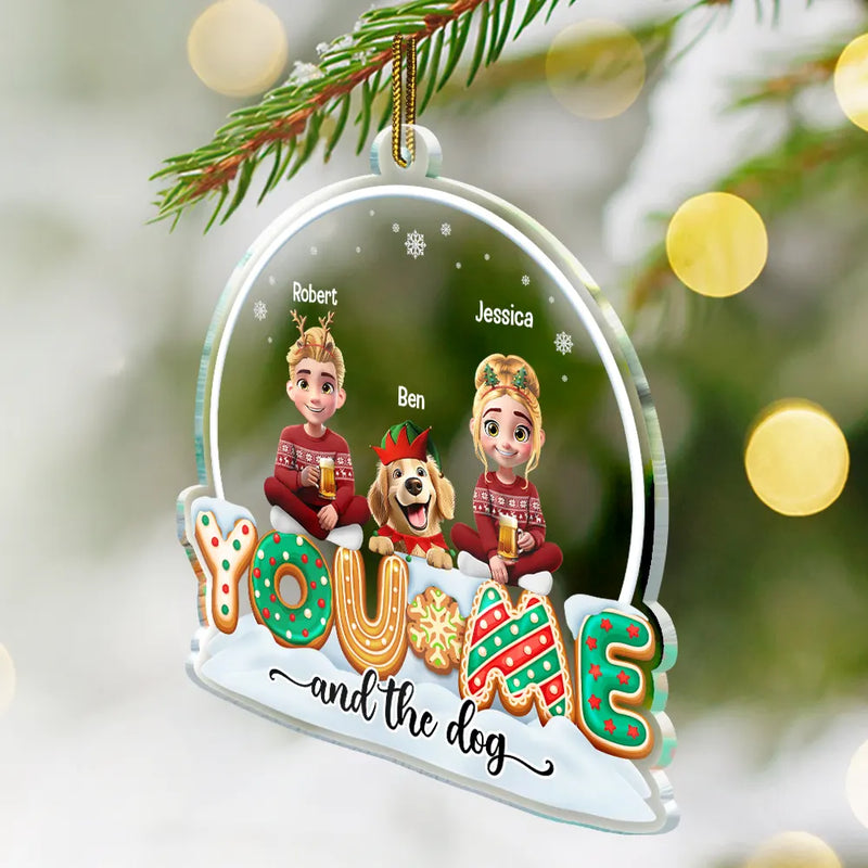 Pet Lovers,Pet Mom,Pet Dad,Pet Couple,Dog Lovers,Dog Mom,Dog Dad,Dog Couple,Cat Lovers,Cat Mom,Cat Dad,Cat Couple,Gift For Couples,Gift For Women,Gift For Men,Gift For Husband,Gift For Wife,Gift For Girlfriend,Gift For Boyfriend,Christmas,Happy - You & Me And The Dogs Cats 3D Effect Christmas - Personalized Custom Shaped Acrylic Ornament
