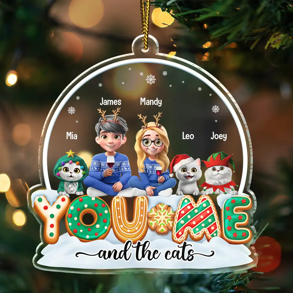 Pet Lovers,Pet Mom,Pet Dad,Pet Couple,Dog Lovers,Dog Mom,Dog Dad,Dog Couple,Cat Lovers,Cat Mom,Cat Dad,Cat Couple,Gift For Couples,Gift For Women,Gift For Men,Gift For Husband,Gift For Wife,Gift For Girlfriend,Gift For Boyfriend,Christmas,Happy - You & Me And The Dogs Cats 3D Effect Christmas - Personalized Custom Shaped Acrylic Ornament