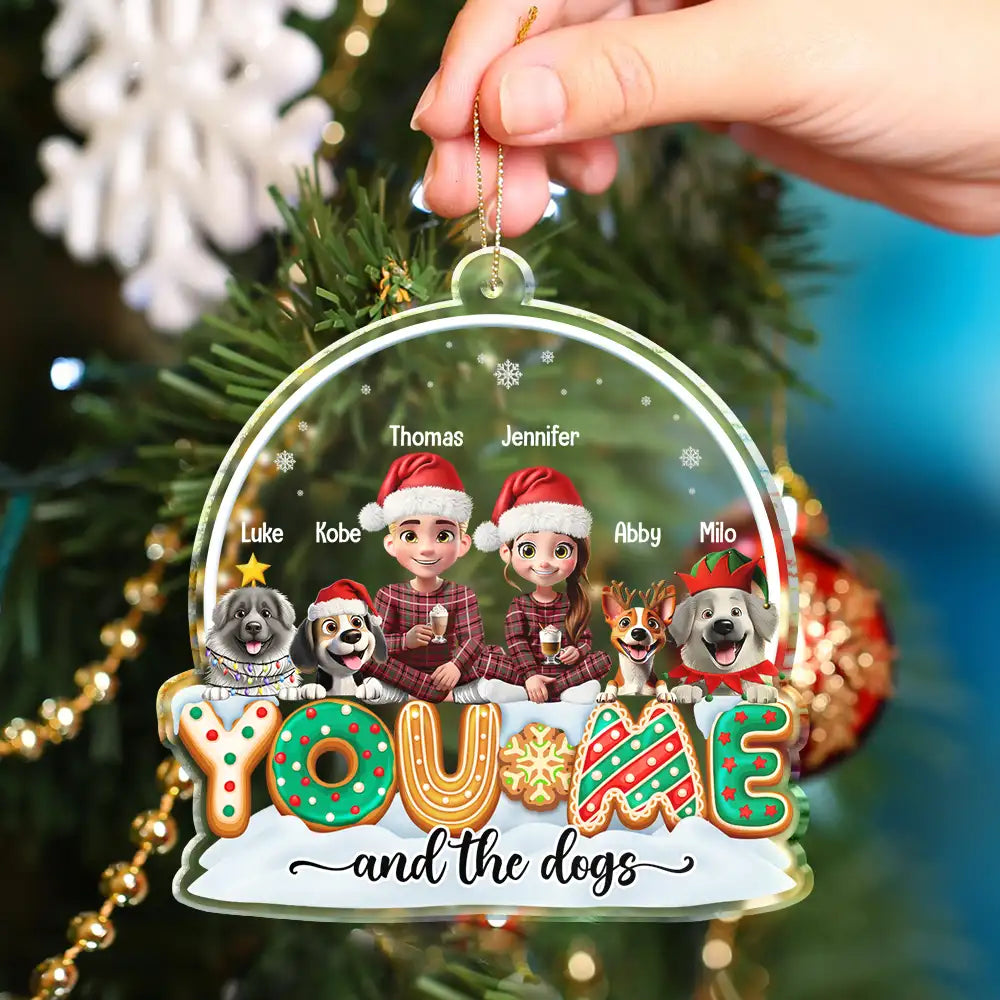Pet Lovers,Pet Mom,Pet Dad,Pet Couple,Dog Lovers,Dog Mom,Dog Dad,Dog Couple,Cat Lovers,Cat Mom,Cat Dad,Cat Couple,Gift For Couples,Gift For Women,Gift For Men,Gift For Husband,Gift For Wife,Gift For Girlfriend,Gift For Boyfriend,Christmas,Happy - You & Me And The Dogs Cats 3D Effect Christmas - Personalized Custom Shaped Acrylic Ornament