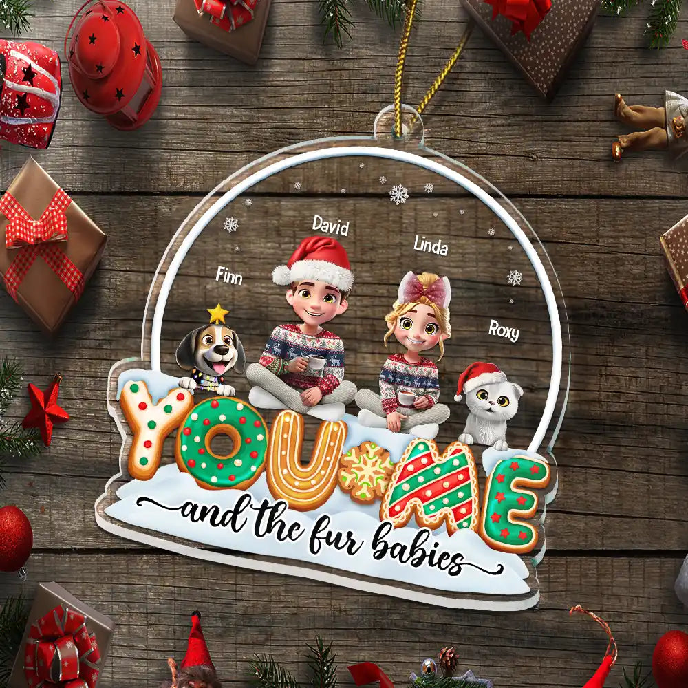 Pet Lovers,Pet Mom,Pet Dad,Pet Couple,Dog Lovers,Dog Mom,Dog Dad,Dog Couple,Cat Lovers,Cat Mom,Cat Dad,Cat Couple,Gift For Couples,Gift For Women,Gift For Men,Gift For Husband,Gift For Wife,Gift For Girlfriend,Gift For Boyfriend,Christmas,Happy - You & Me And The Dogs Cats 3D Effect Christmas - Personalized Custom Shaped Acrylic Ornament