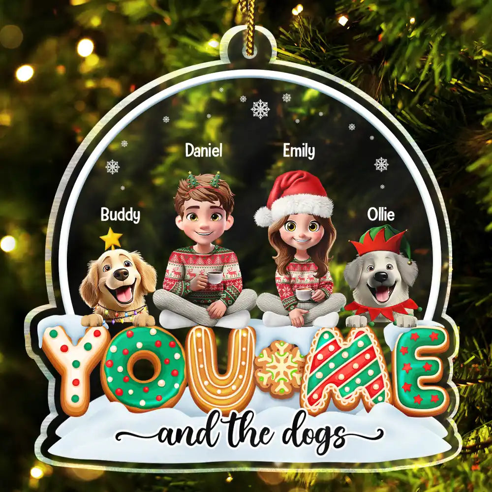 Pet Lovers,Pet Mom,Pet Dad,Pet Couple,Dog Lovers,Dog Mom,Dog Dad,Dog Couple,Cat Lovers,Cat Mom,Cat Dad,Cat Couple,Gift For Couples,Gift For Women,Gift For Men,Gift For Husband,Gift For Wife,Gift For Girlfriend,Gift For Boyfriend,Christmas,Happy - You & Me And The Dogs Cats 3D Effect Christmas - Personalized Custom Shaped Acrylic Ornament