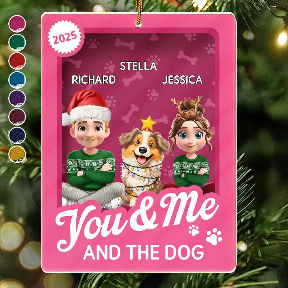 Dog Lovers,Dog Couple,Pet Lovers,Pet Couple,Happy,Christmas - You & Me And The Dog Toy Box - Personalized Custom Shaped Acrylic Ornament
