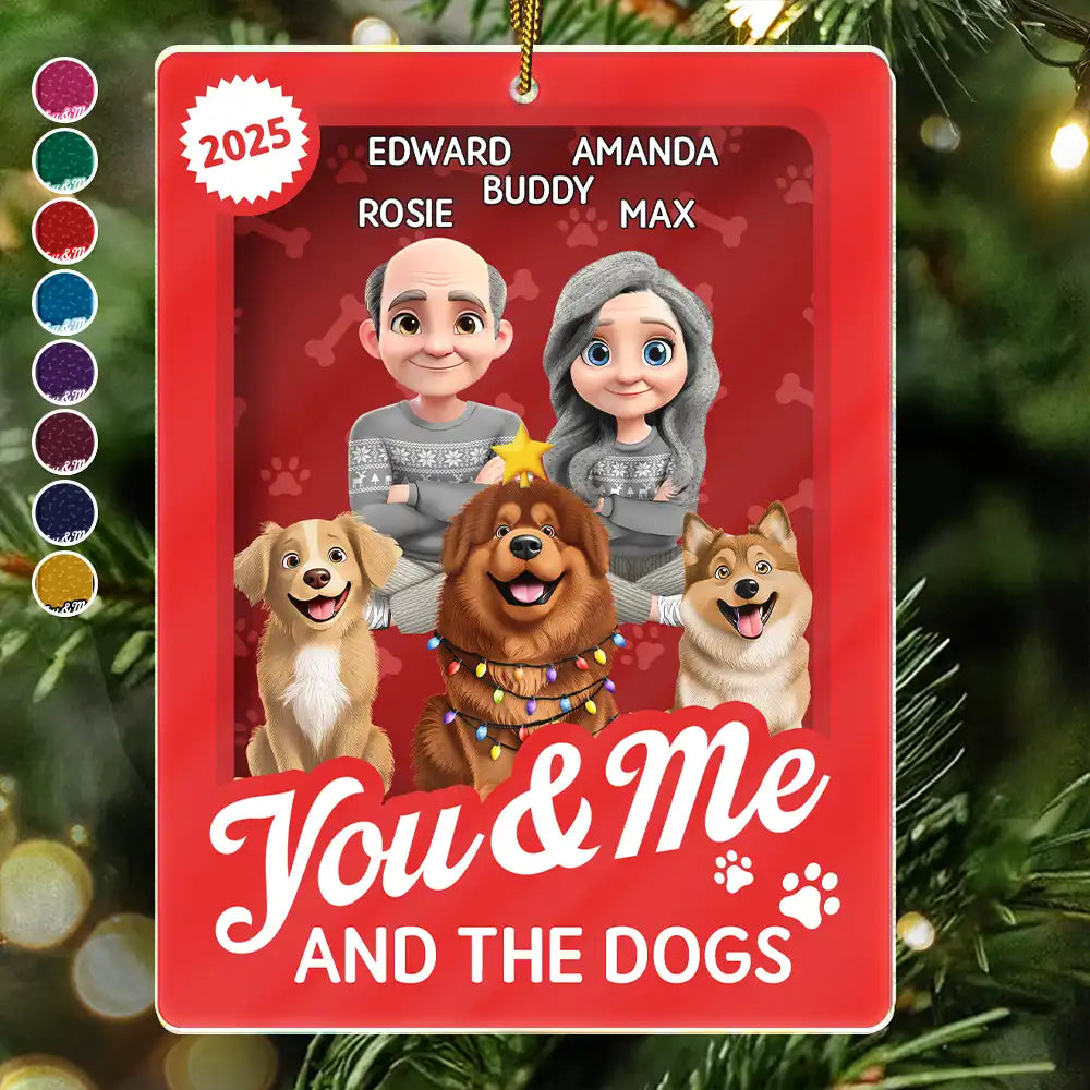 Dog Lovers,Dog Couple,Pet Lovers,Pet Couple,Happy,Christmas - You & Me And The Dog Toy Box - Personalized Custom Shaped Acrylic Ornament