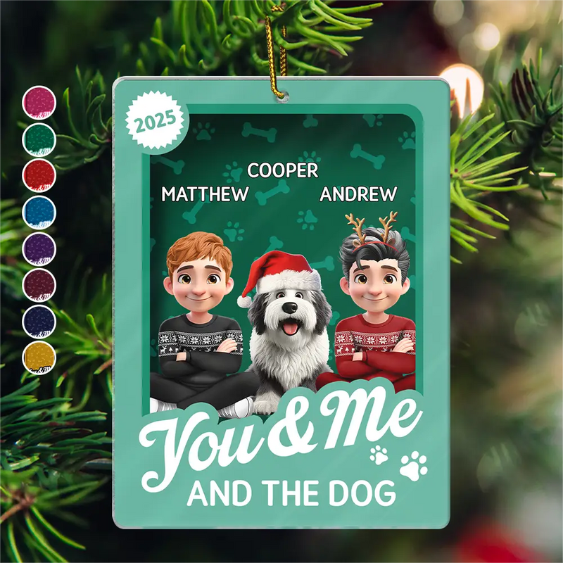 Dog Lovers,Dog Couple,Pet Lovers,Pet Couple,Happy,Christmas - You & Me And The Dog Toy Box - Personalized Custom Shaped Acrylic Ornament