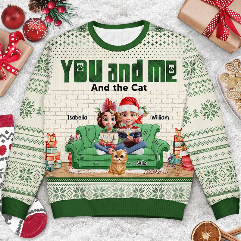 Pet Lovers,Pet Couple,Cat Lovers,Dog Lovers,Happy - You & Me And The Dogs 3D Effect - Personalized Unisex Ugly Sweater