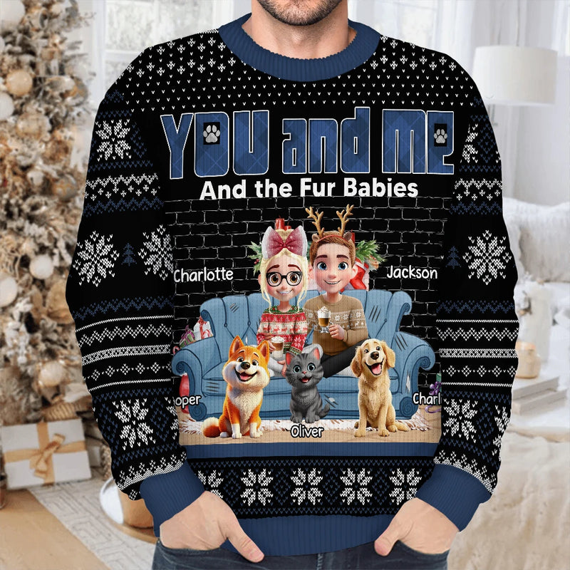 Pet Lovers,Pet Couple,Cat Lovers,Dog Lovers,Happy - You & Me And The Dogs 3D Effect - Personalized Unisex Ugly Sweater