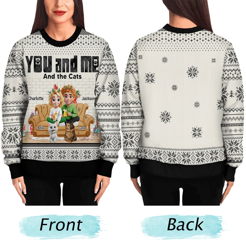 Pet Lovers,Pet Couple,Cat Lovers,Dog Lovers,Happy - You & Me And The Dogs 3D Effect - Personalized Unisex Ugly Sweater